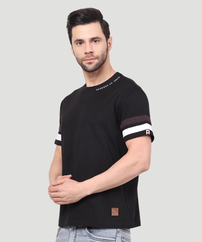 Men's Black Solid Half Sleeves Regular Fit T-Shirt